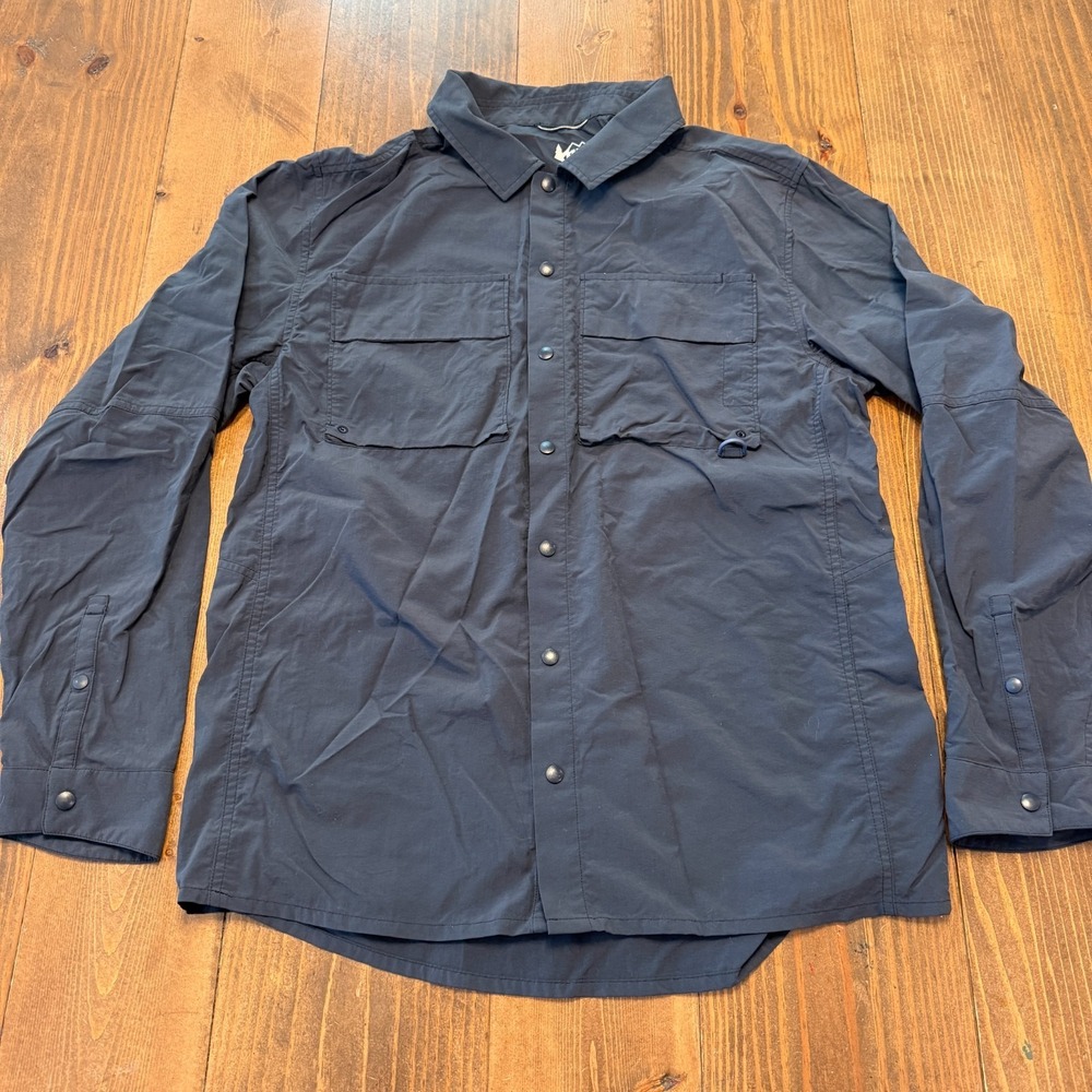 REI Co-op Sahara Shirt Mens Medium Blue Nylon Stretch Long Sleeve Snap Vented